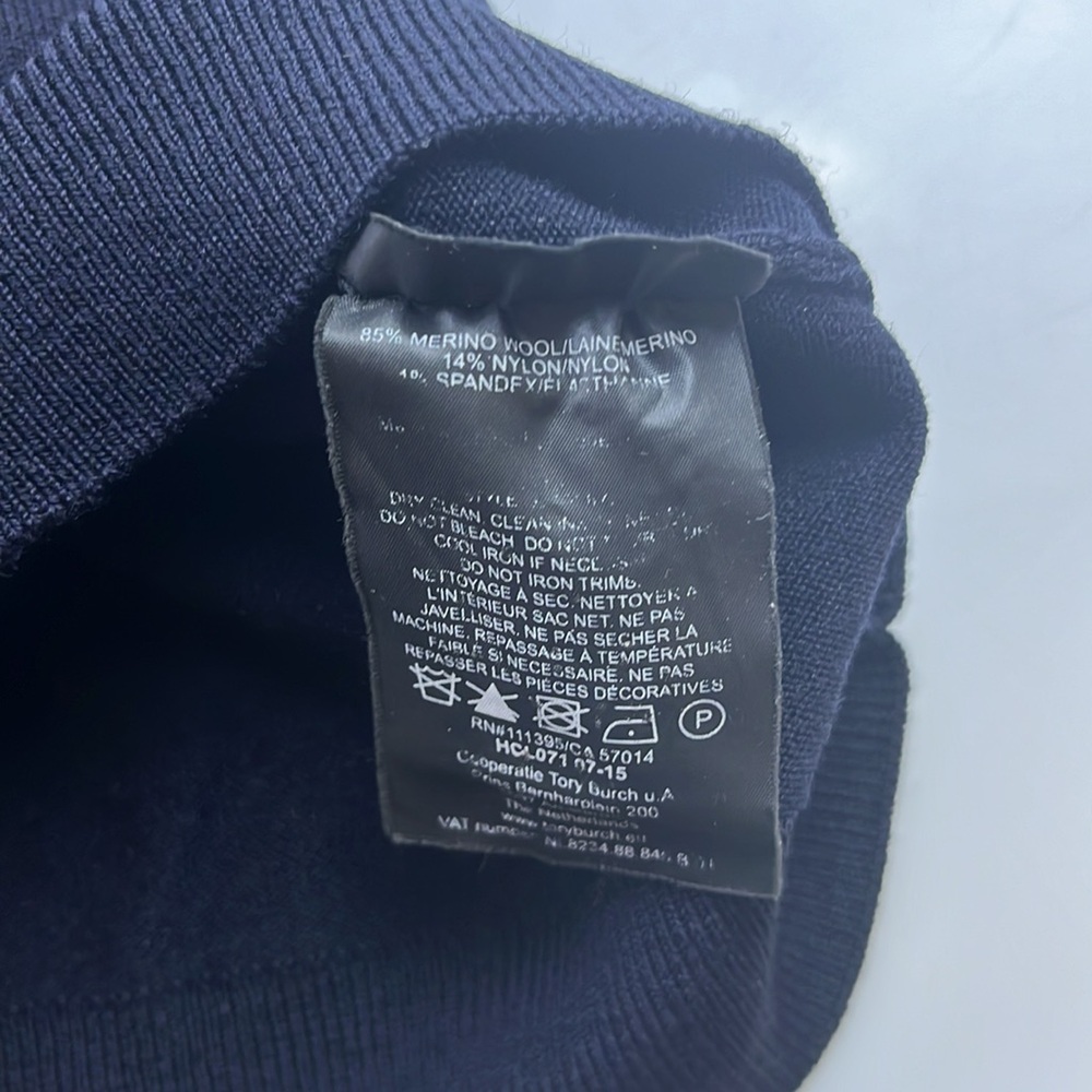 Tory Burch Navy Merino Wool Blend Top with Grommet Detail N278-5 - Picture 8 of 10